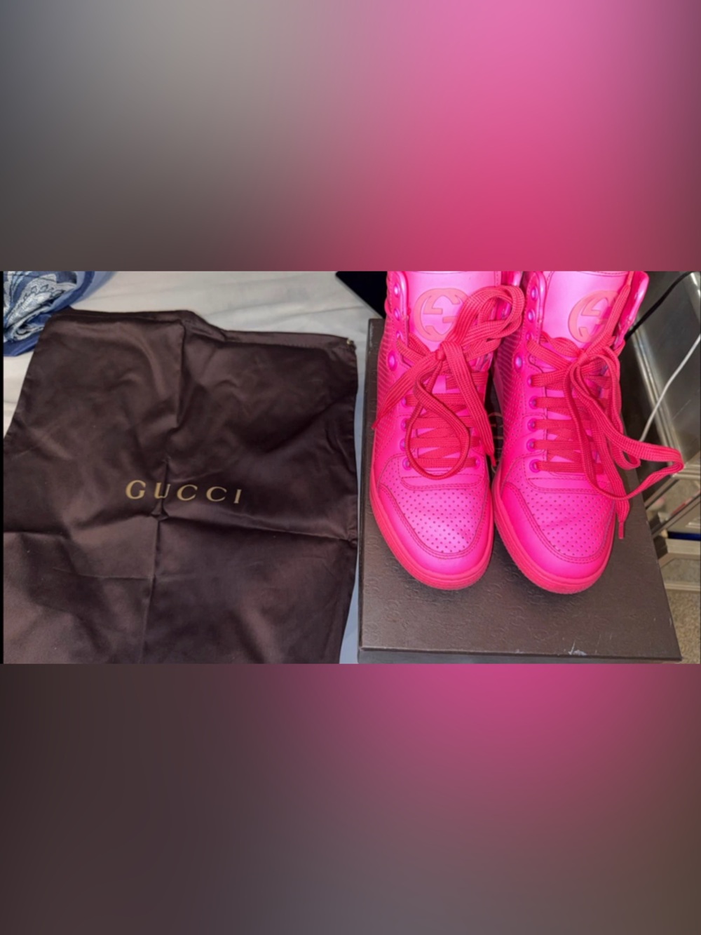 Gucci GG Coda Hightop Neon Pink Sneakers Sz 36